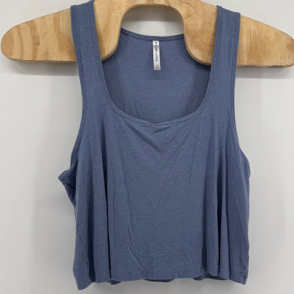 Fabletics Womens Blue Ribbed Scoop Neck Cropped Tank Top TK2149995-1729 2X